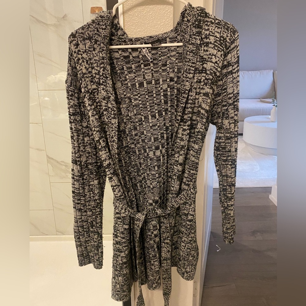 Heather Gray Cardigan with Waist Tie